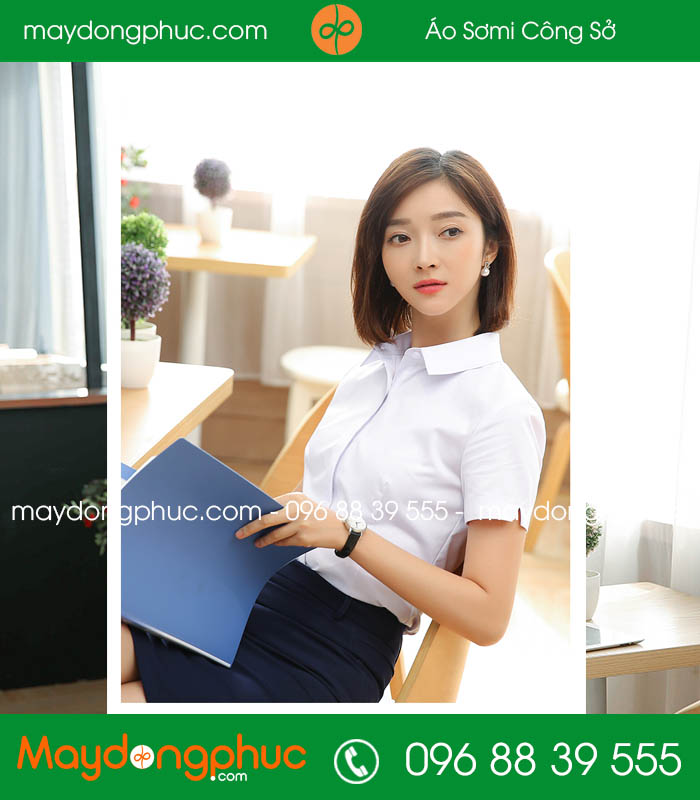 Đồng phục áo sơ mi màu trắng cộc tay váy tím than